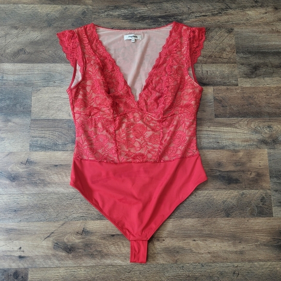 Popilush Red Lace Cap Sleeve Shapewear Tummy Control Going Out Top Bodysuit XXL - Picture 5 of 11